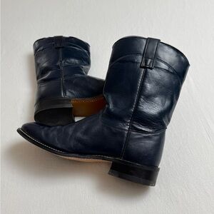 Texas All American Made Navy Blue Leather Western Cowboy Boots Size 10